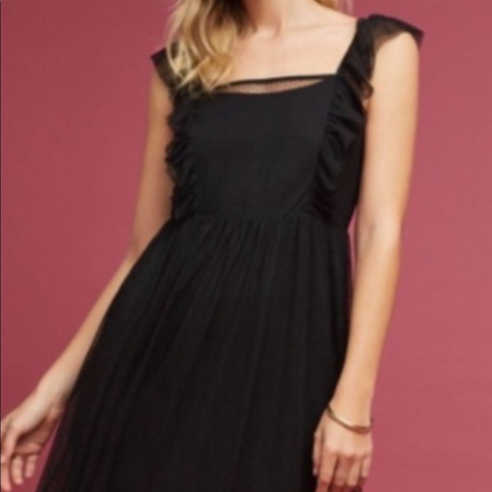 MAEVE sheer overlay swiss dot ruffle midi dress